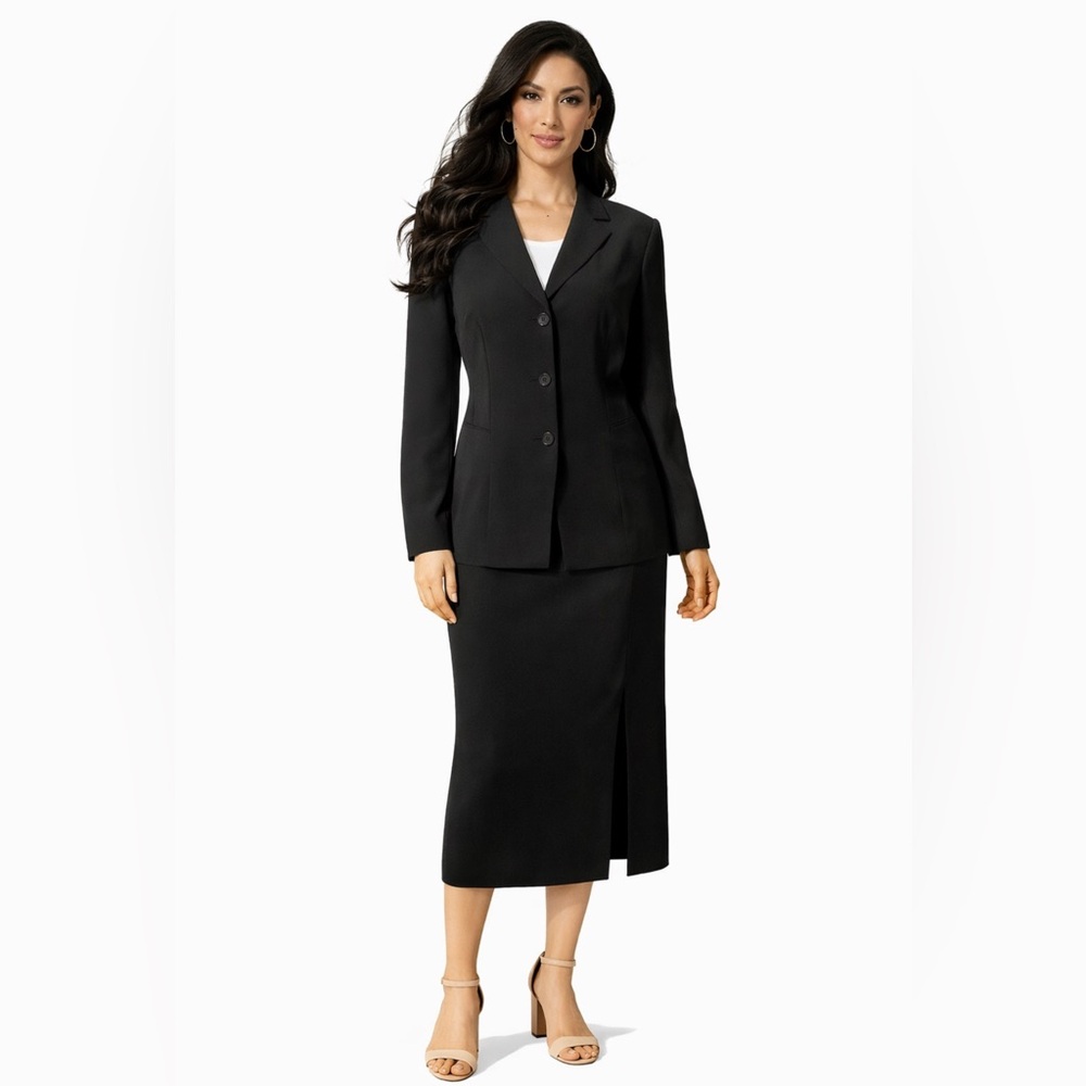 Le Suit Suit Jacket Blazer 14P Black 3 Button Polyester Classic Seamed